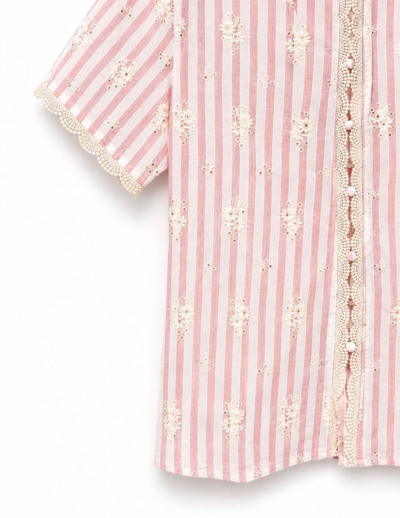 Blouse Violette – Rayures Rose & Broderie Anglaise