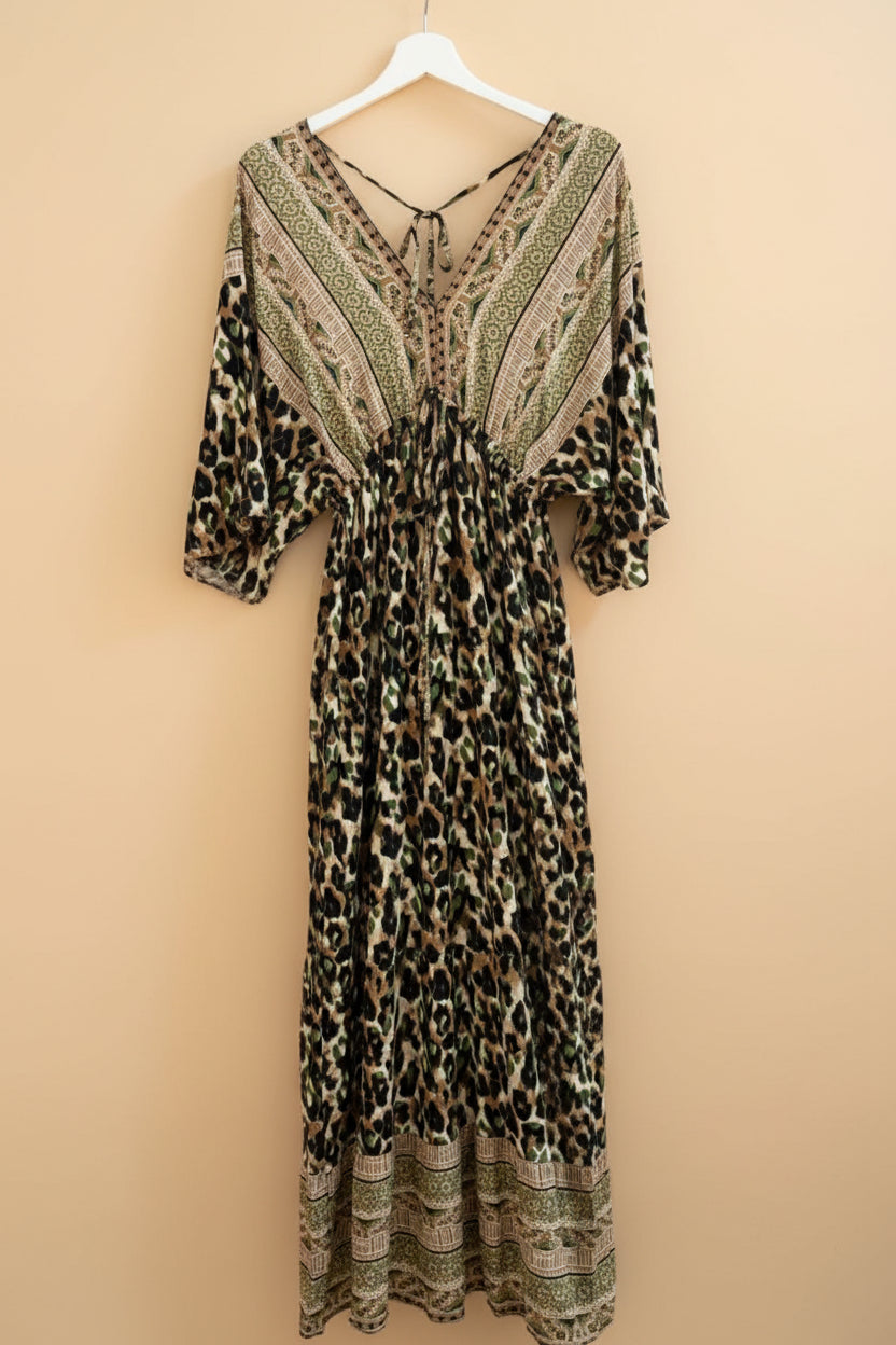 Robe Nyla – Longue Imprimé Léopard & Ethnique