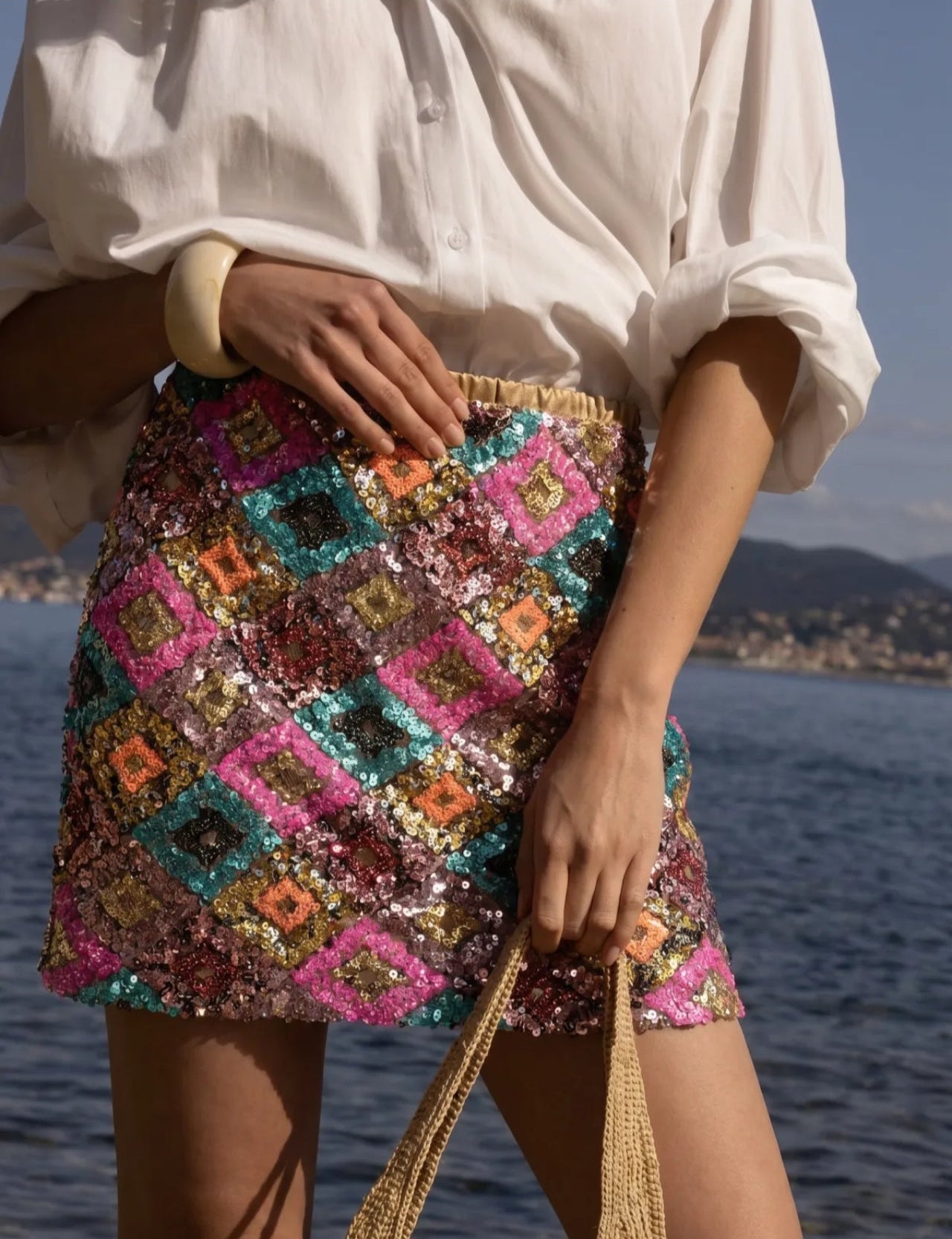 Éléa- Jupe Sequins multicolores à motif géométrique