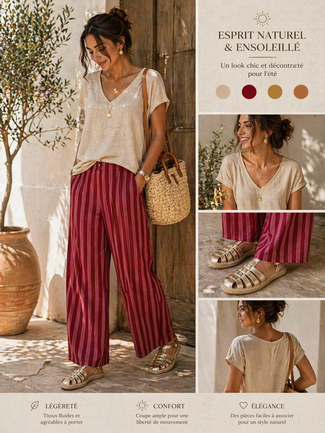 Le pantalon à rayures Rose et rouge "Louison"