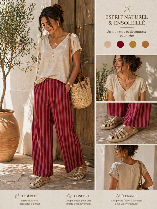 Le pantalon à rayures Rose et rouge "Louison"
