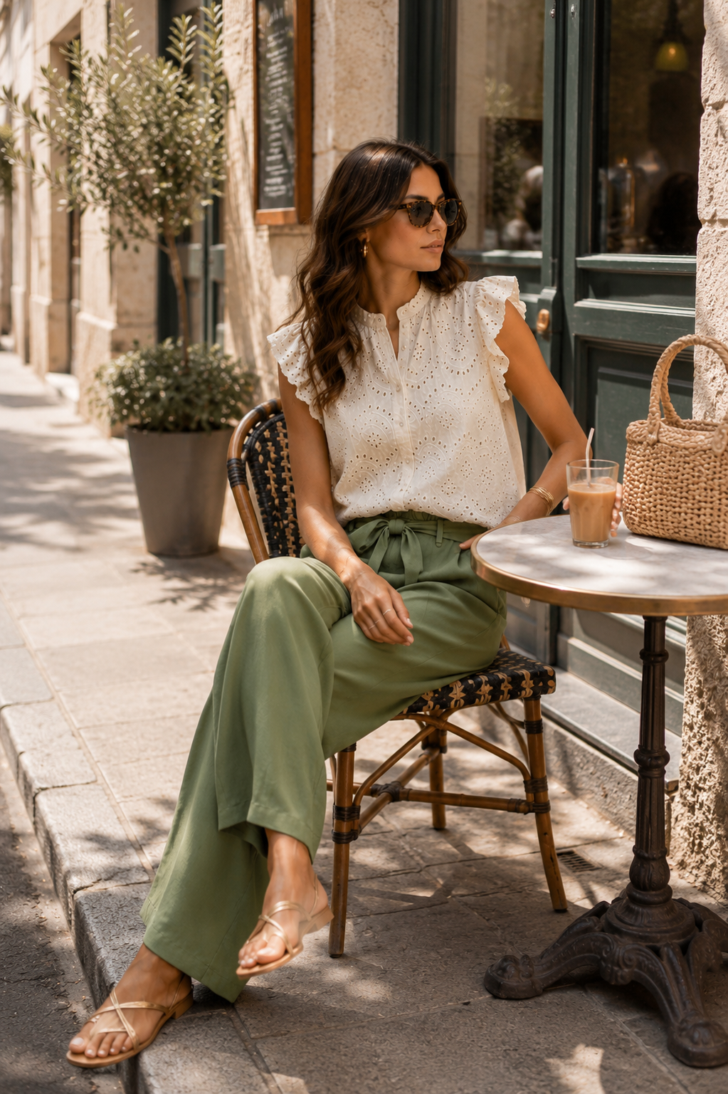 Le pantalon fluide "Lexie" Pistache 100% tencel-