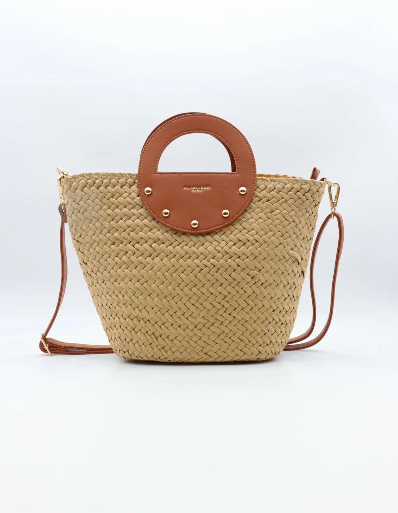 Sac Caly – Paille & Similicuir Camel