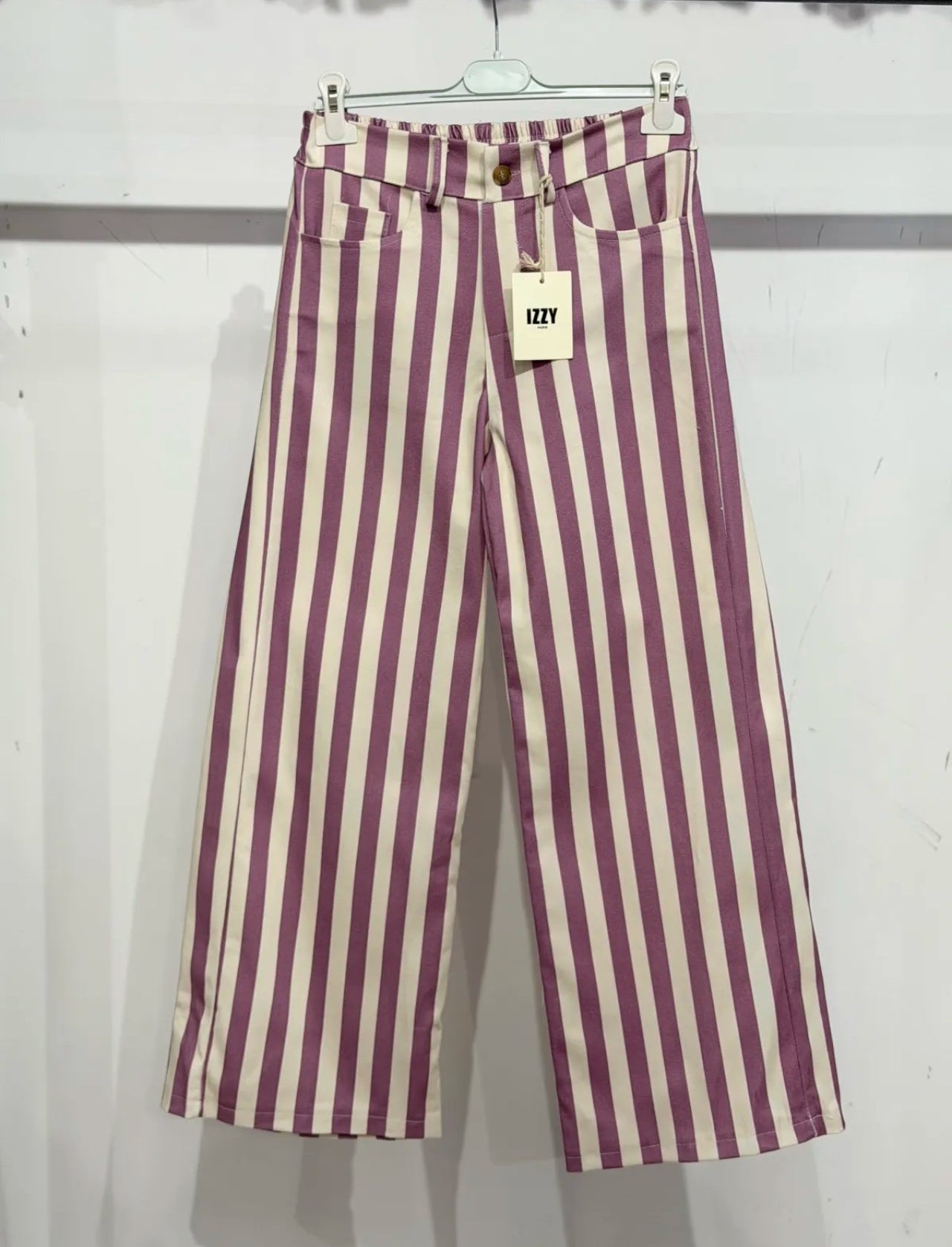 Le pantalon à rayures blanc et vieux rose  "Louison"