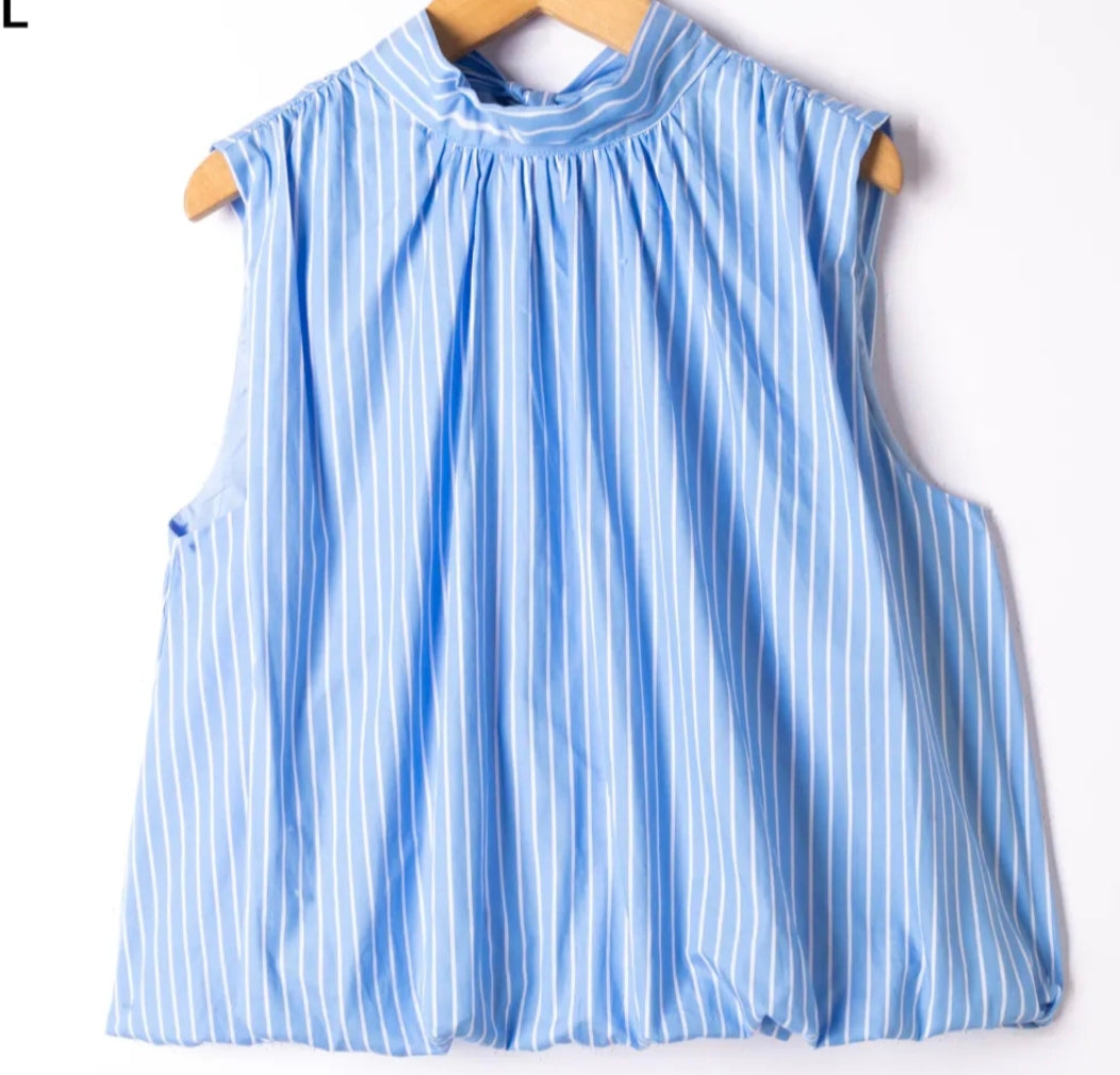 Céleste – Top Rayé Bleu Nœud dans le Dos