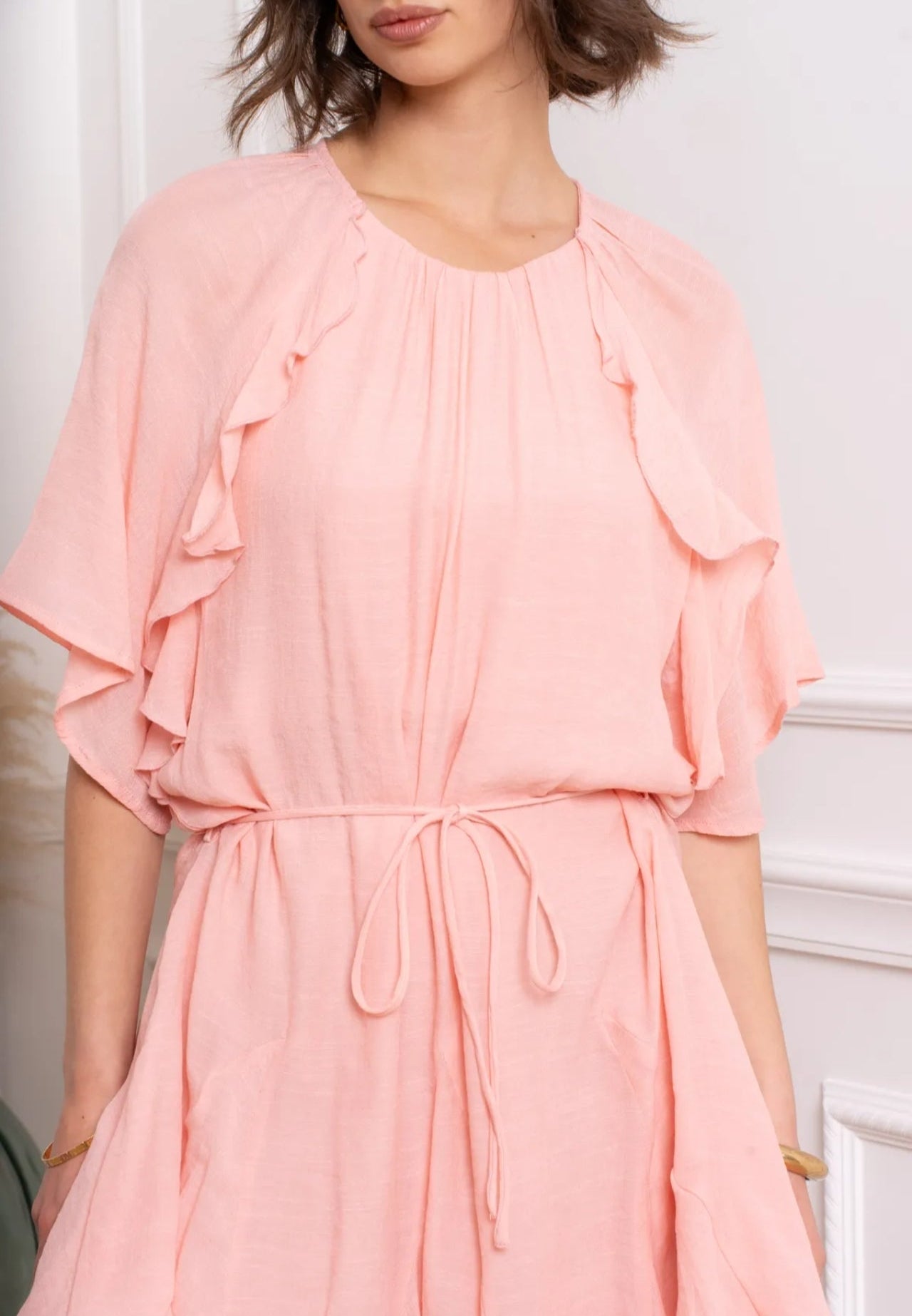 Robe Inès – Volants Fluides Rose