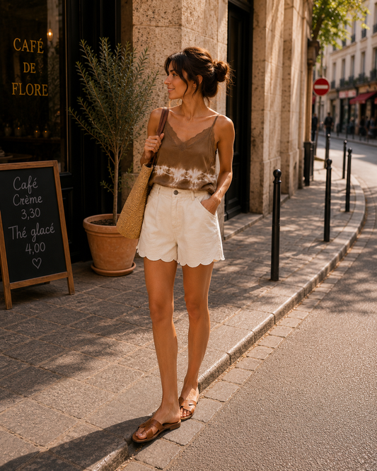 Le short jean "Romane" beige