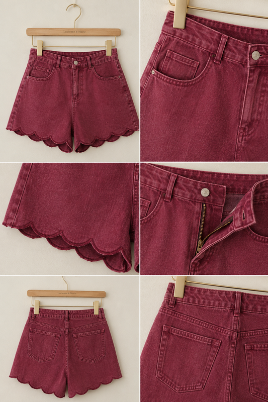Le short jean "Romane" Bordeaux délavé