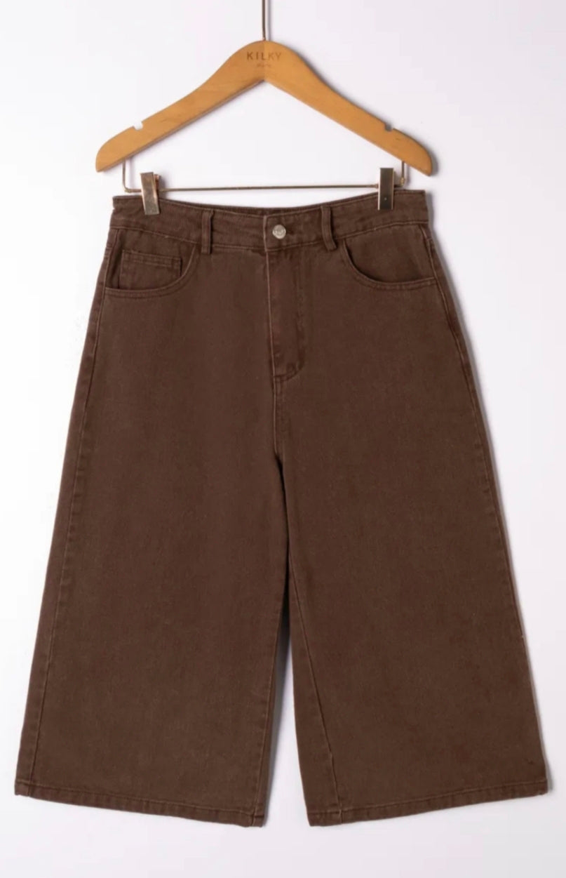 Bermuda Auburn – Denim Marron Taille Haute