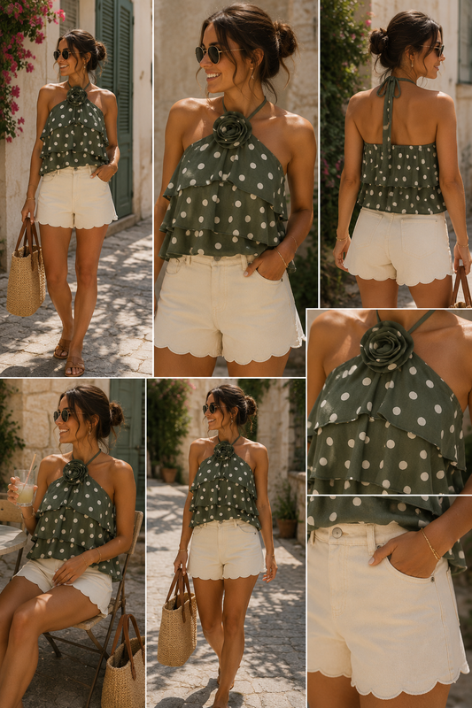 Top Margot – Pois Volants Fleur Dos Nu