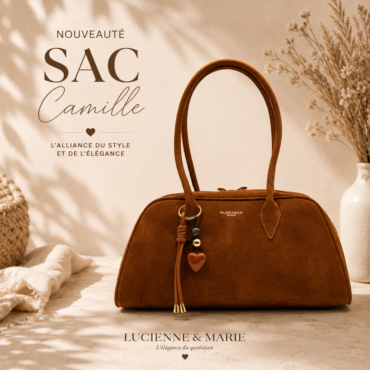Camille- Le sac effet daim camel