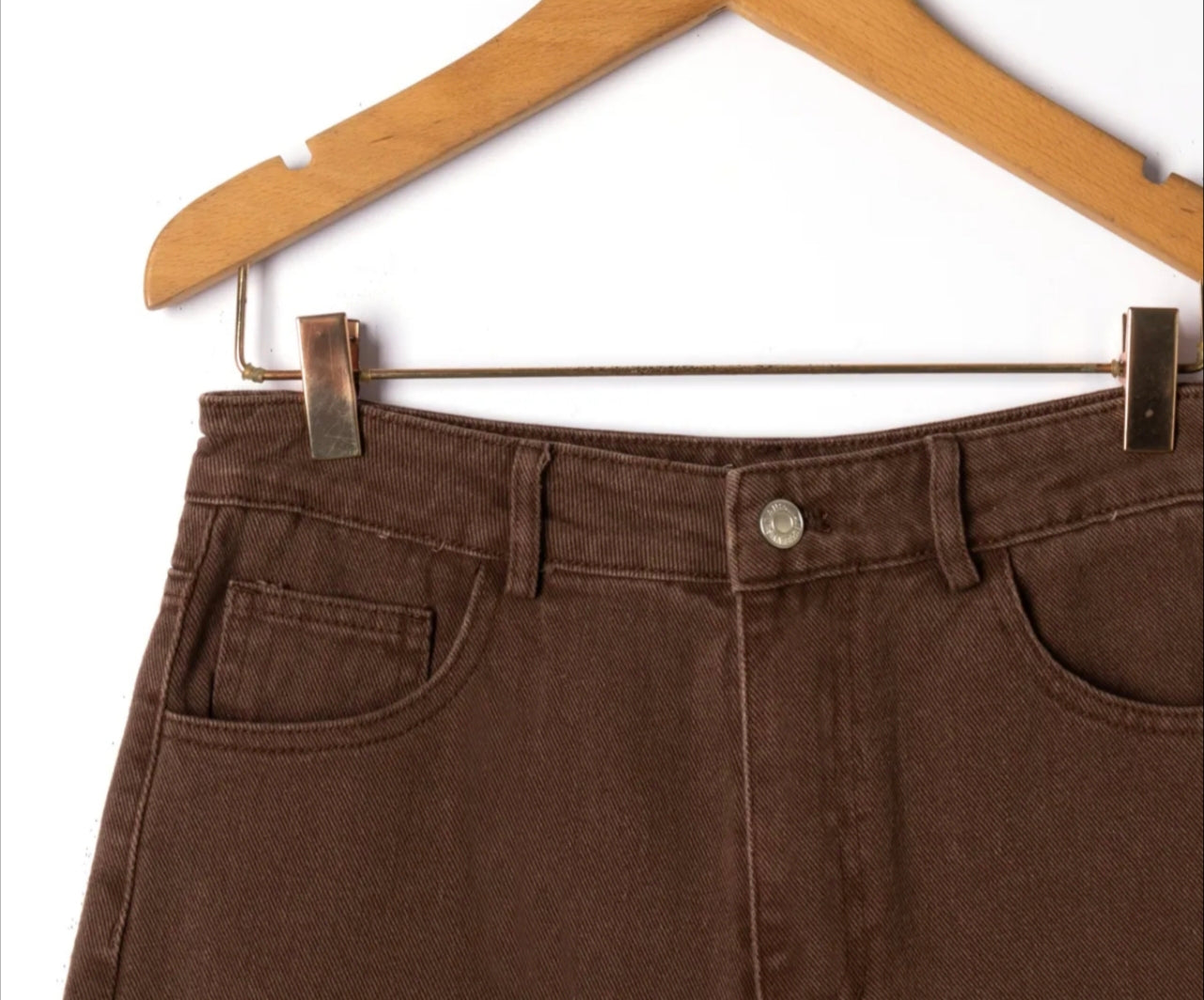 Bermuda Auburn – Denim Marron Taille Haute