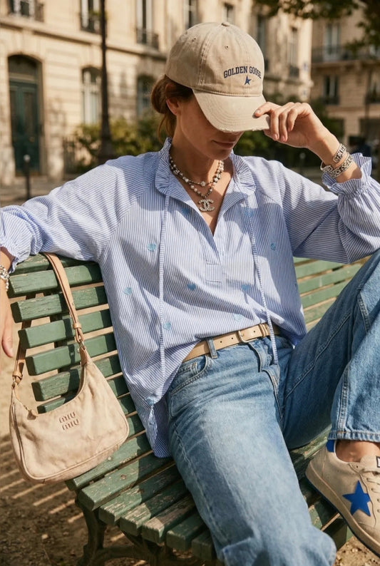 La blouse rayée broderie cœur "Rachel" Ciel