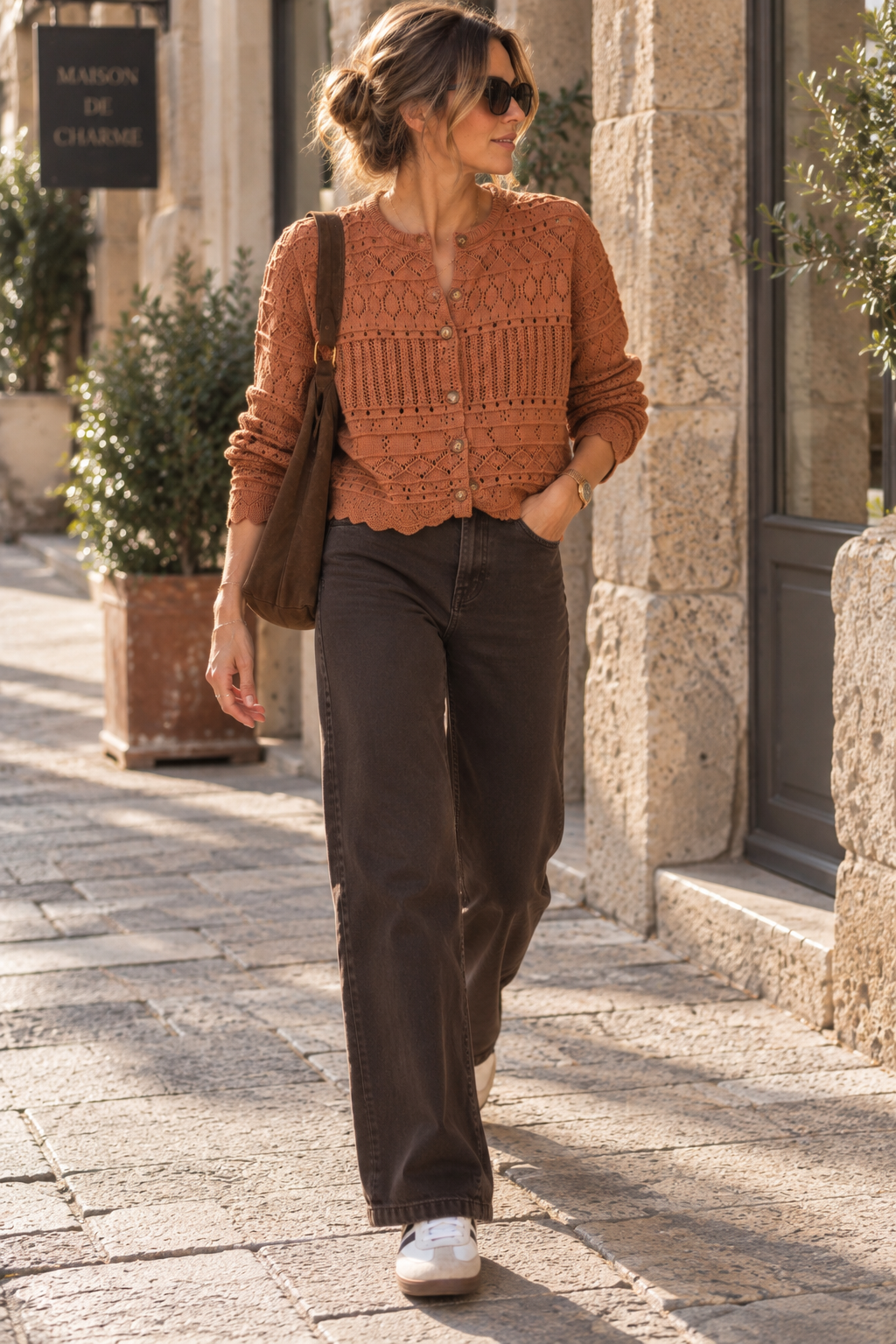 Antonella – Gilet Crochet Camel
