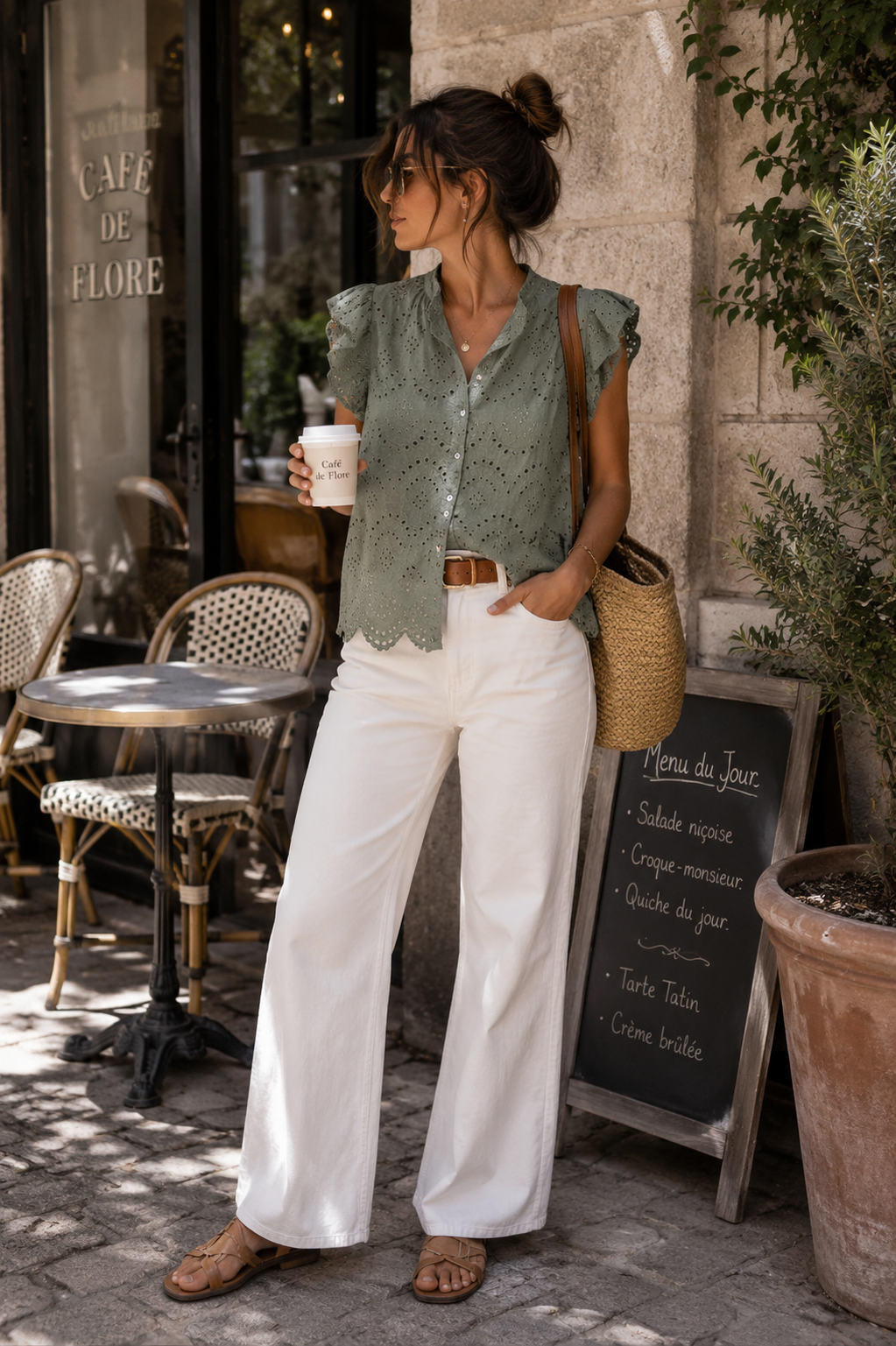 Le top broderie anglaise Kaki "Brodie"