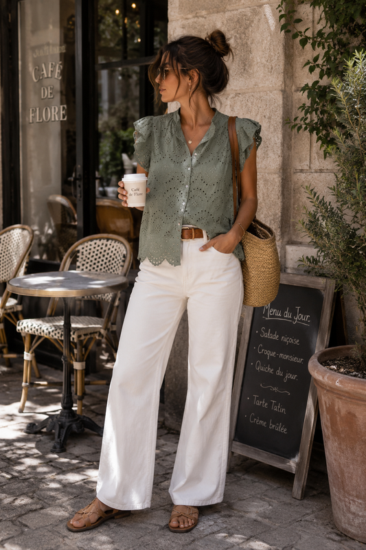 Le top broderie anglaise Kaki "Brodie"