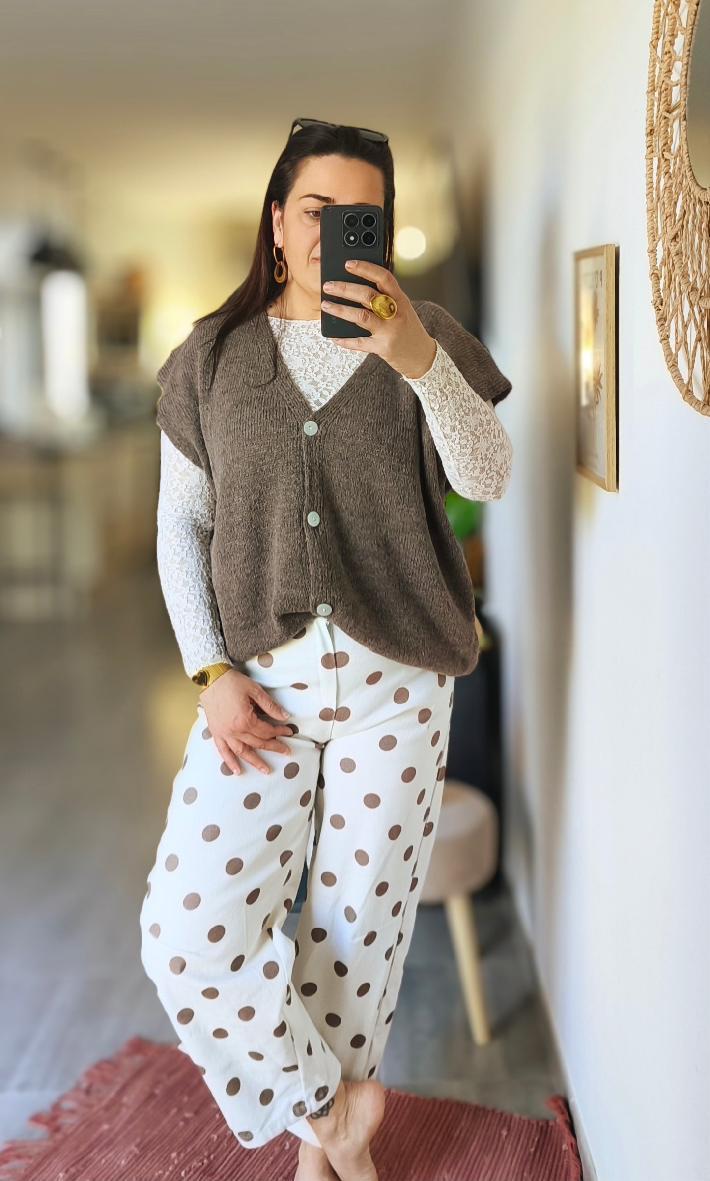 Le pantalon Barrel "Pois" taupe