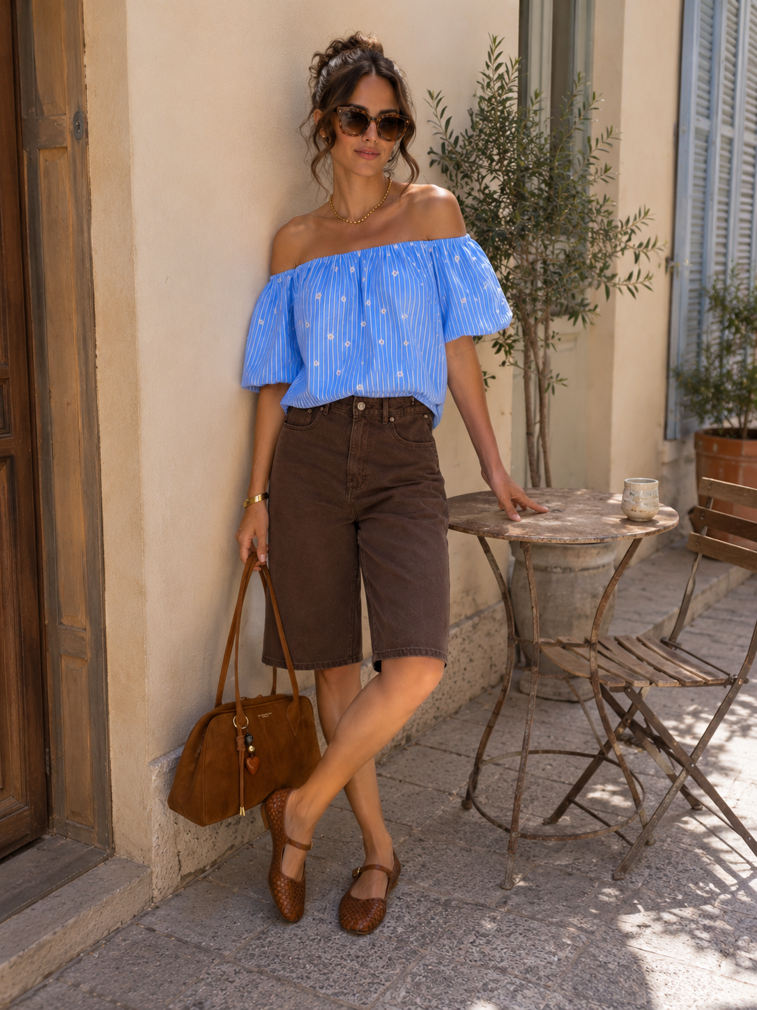 Bermuda Auburn – Denim Marron Taille Haute