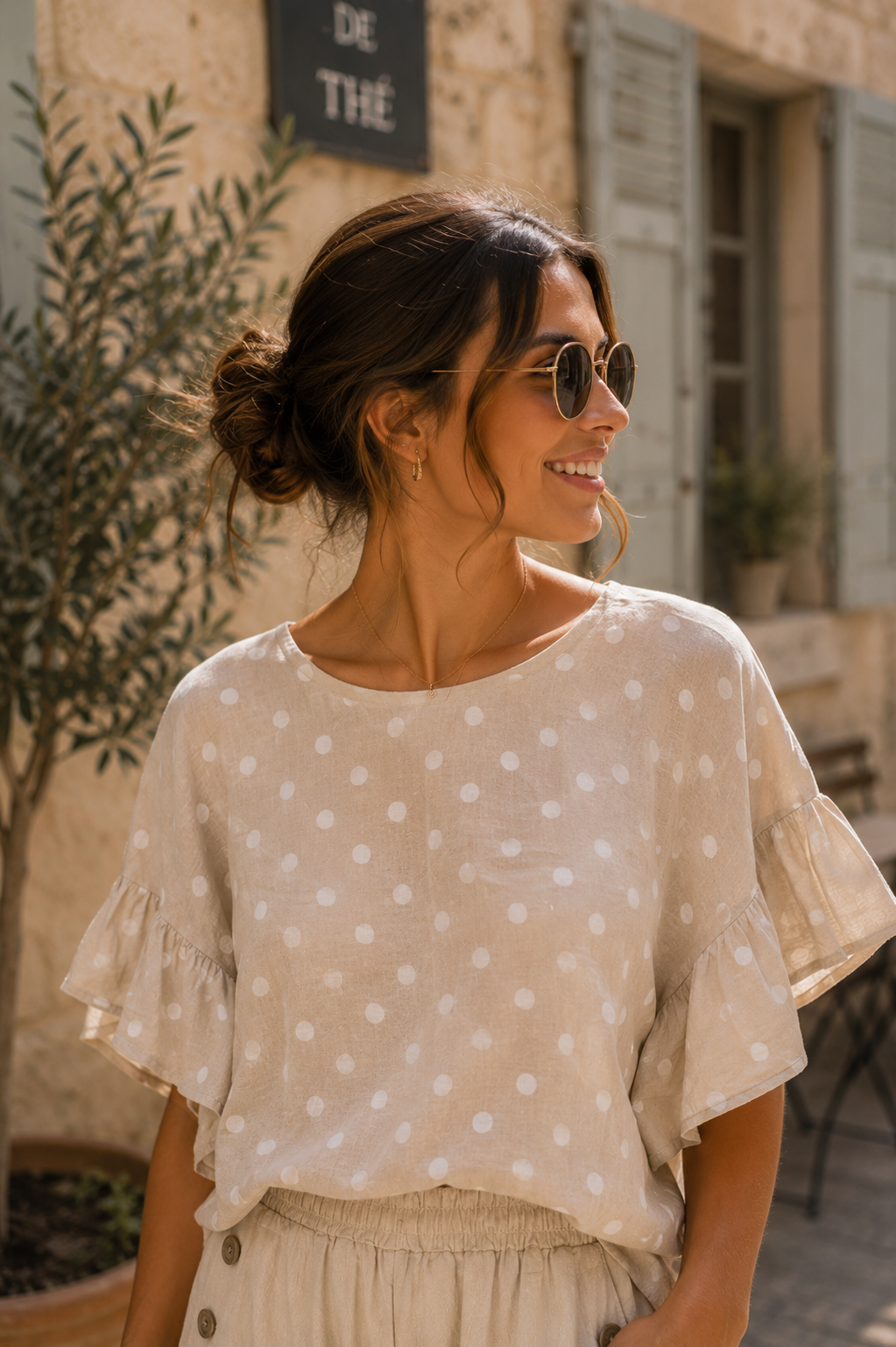 Top Colette – Voile de Coton Pois Manches Volantées
