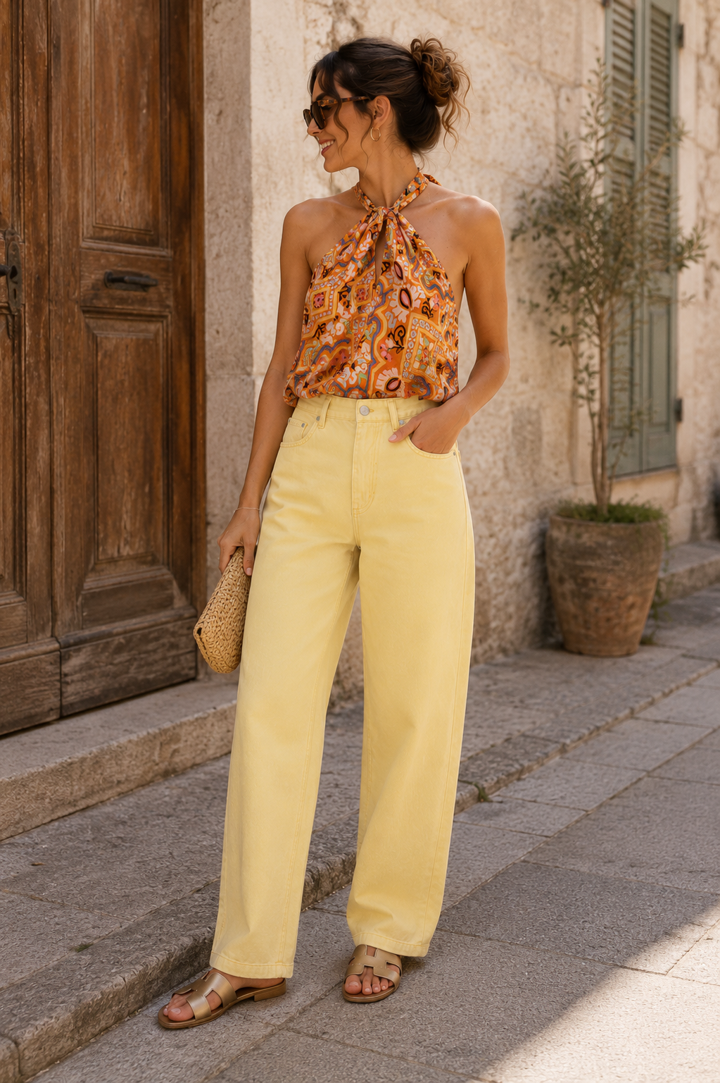 Top Marisol – Imprimé Carreaux Baroque Orange