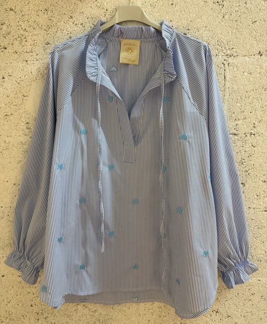 La blouse rayée broderie cœur "Rachel" Ciel
