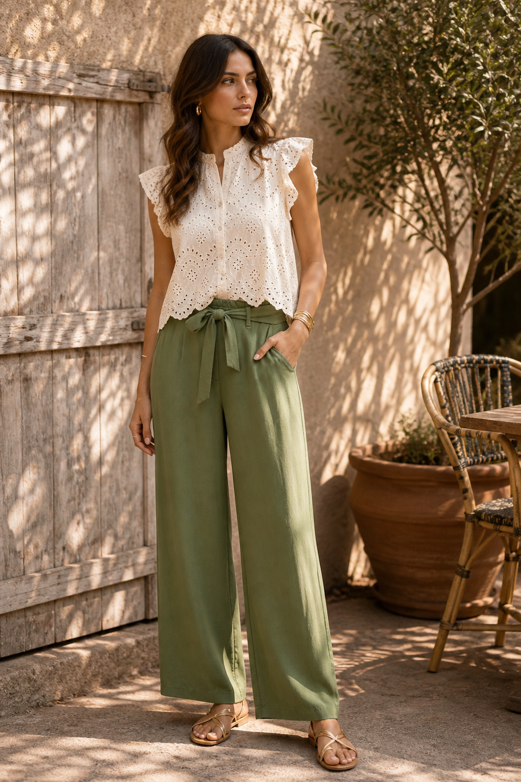Le pantalon fluide "Lexie" Pistache 100% tencel-